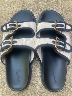 Universal Thread Cream and Black Double Buckle Slide Sandals